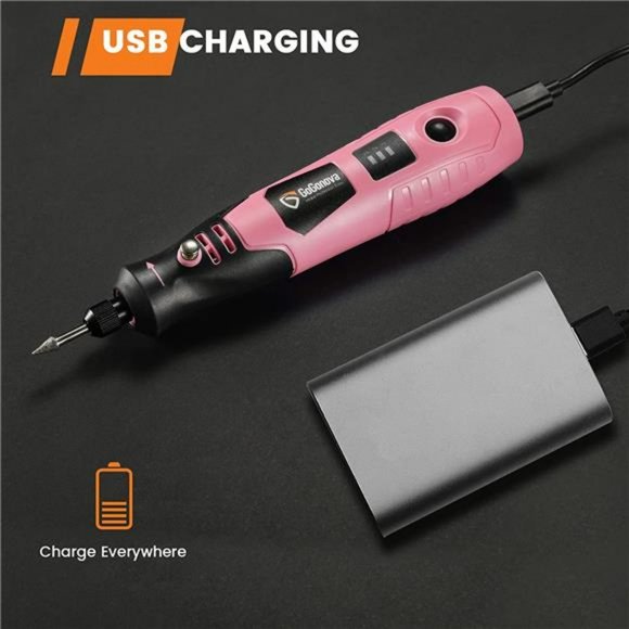 4V Cordless Rotary Tool, 3-Speeds 18000 RPM Rotary Tool w/ 43 Accessories, Pink - Picture 6 of 7